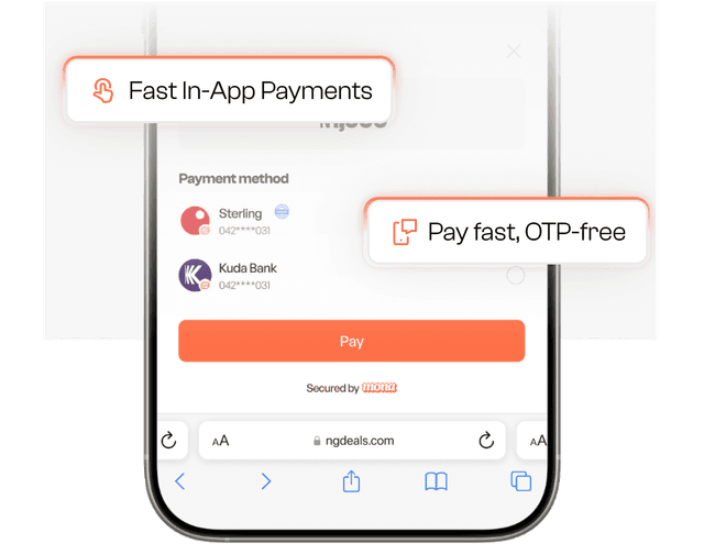 Let users pay instantly from their preferred account using biometrics. No OTPs